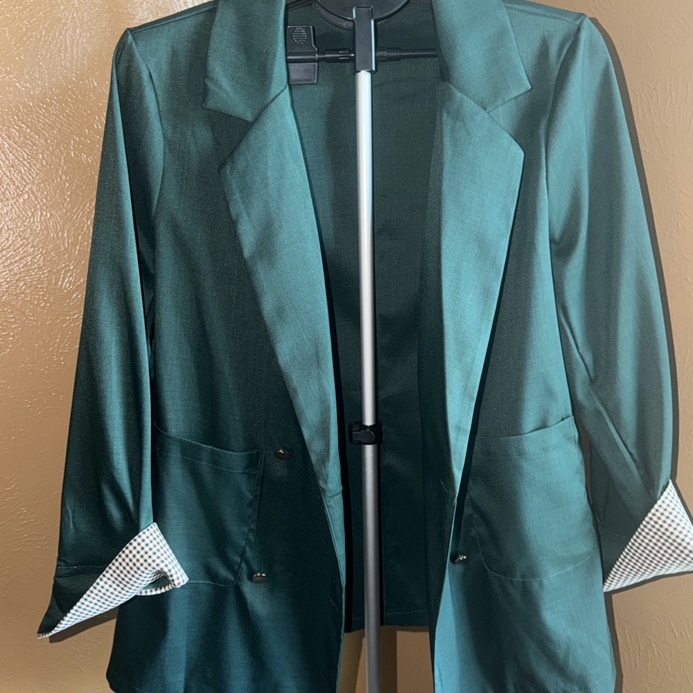 SHEIN Teal Blazer with Patterned Cuffs